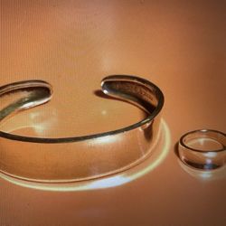 Sterling Silver Charming Cuff Bracelet & Ring Set