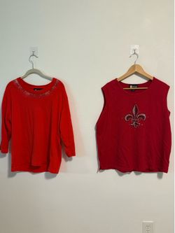 Christine Alexander Red Rhinestone Embellished Blouses Y2K Vintage Style Size XL