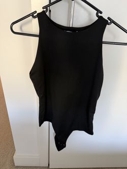 Women’s Sleeveless Racerback Halter Bodysuit Tank – Small, Black