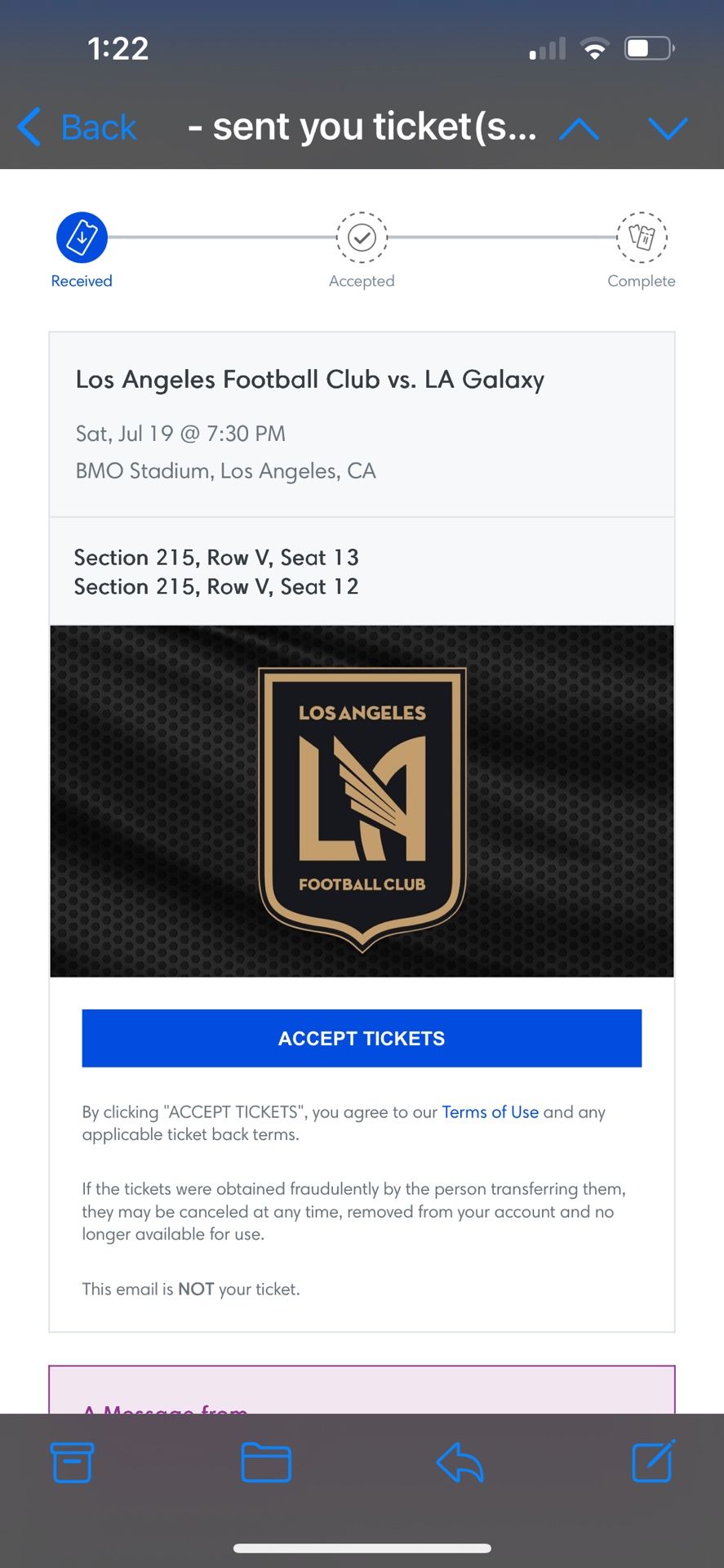 LAFC (Los Angeles Football Club) Vs LA Galaxy Saturday July 19 $180 For Both