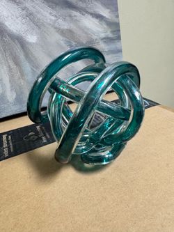 Teal Glass Knot Sculpture Decor