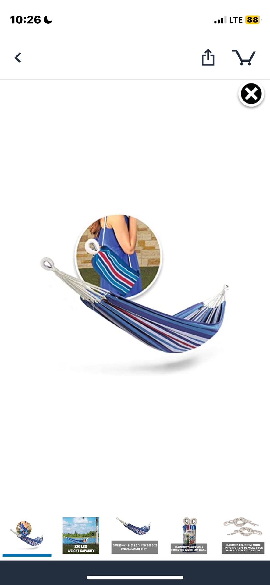 Brand new Bliss Hammocks 40" Wide Hammock w/Hand-Woven Rope Loops & Hanging Ropes, 220 lbs Capacity