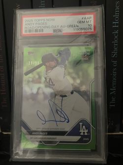 2025 Topps NOW Andy Pages Auto Green /99 PSA 10 GEM MT Dodgers 29/99