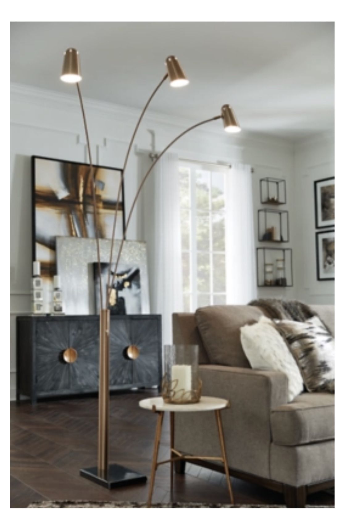 New In Box Gold Metal Floor Lamp On Marble Base