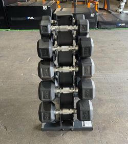 New Barbell Rubber Coated Hex Dumbbell Set with Vertical Rack | 150 lbs Free Weights Dumbbells Set
