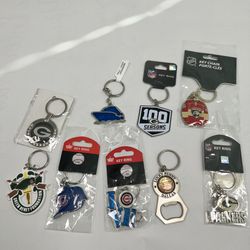 🔑 (9) Sports Team Keychains & Bottle Opener Lot – NFL, NHL, MLB (New)