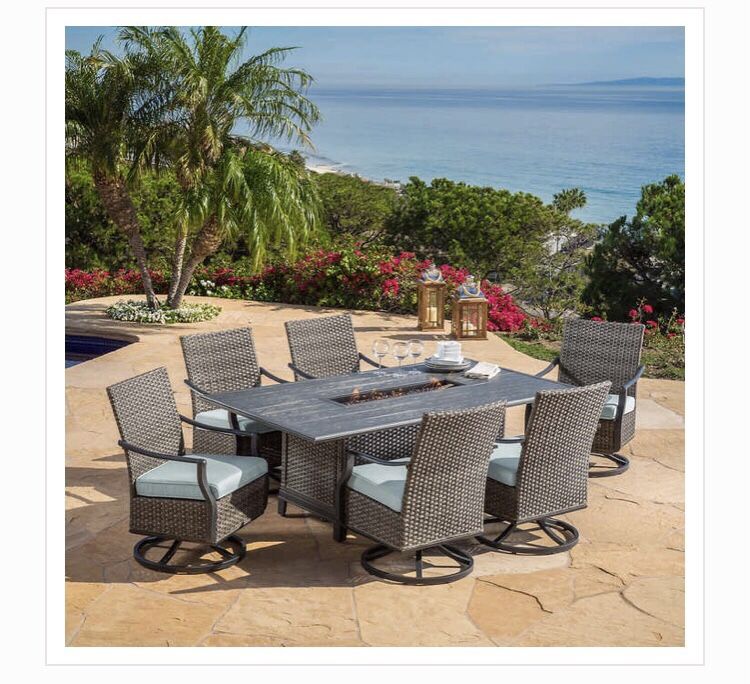 7 Piece Fire Table Outdoor Dining Set
