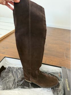 fabianelli chocolate brown suede boots, flat heel, size 9