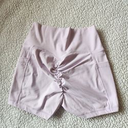 Lavender Silky Scrunchy Butt Yoga Shorts 