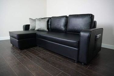 Julia Black Reversible Sofa Sleeper Chaise with Storage
