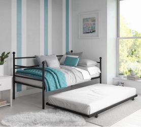 Modern Metal Daybed with Trundle, Twin Size Frame, Black