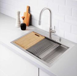 Glacier Bay Zero Radius 27 in. Drop-In Single Bowl 18 Gauge Stainless Steel Kitchen Sink with Accessories