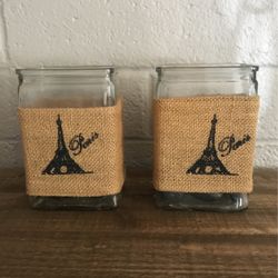 2 Paris Themed Glass Jars