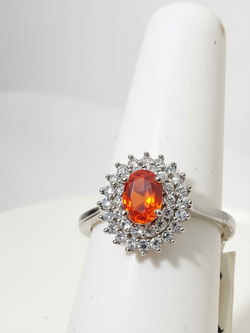 Crimson Fire Opal Halo RIng Platinum Over Sterling Silver 1.20 CTW Size 7