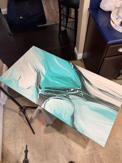 Set of  Canvas Art - Teal Abstract Painting