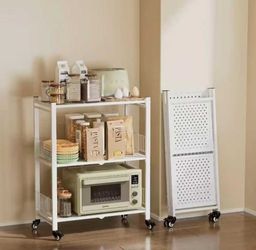 ❤️$40❤️ Folding Storage Shelves 3-Tier Metal Foldable Shelf Shelving Rack Rolling Wheel  Pick up is in the East Los Angeles 90032 El Sereno Neighborho