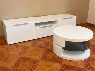 Modern White TV Stand + Coffee Table Set