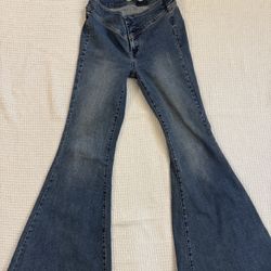 Free People Jeans Womens 28 Blue Denim Super Flare Festive Hippie Bell Bottom