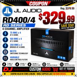 JL Audio RD Sries 4 Channel Speaker System Amplifier 800 Watts Max RD400/4 🚨 Payment Options Available 🚨 No Credit Needed 🚨
