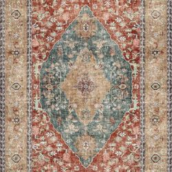 Valenrug 9x12 Rug Washable Orange/Red Rug, Anti-Skid Rugs Boho Persian Area