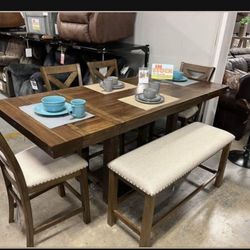 Natural Brown/Cream Rectangular Extension Dining Table,Chairs And Bench / Kitchen ~Dining Room Set💥Fastest Delivery ✅ On Display 🏠