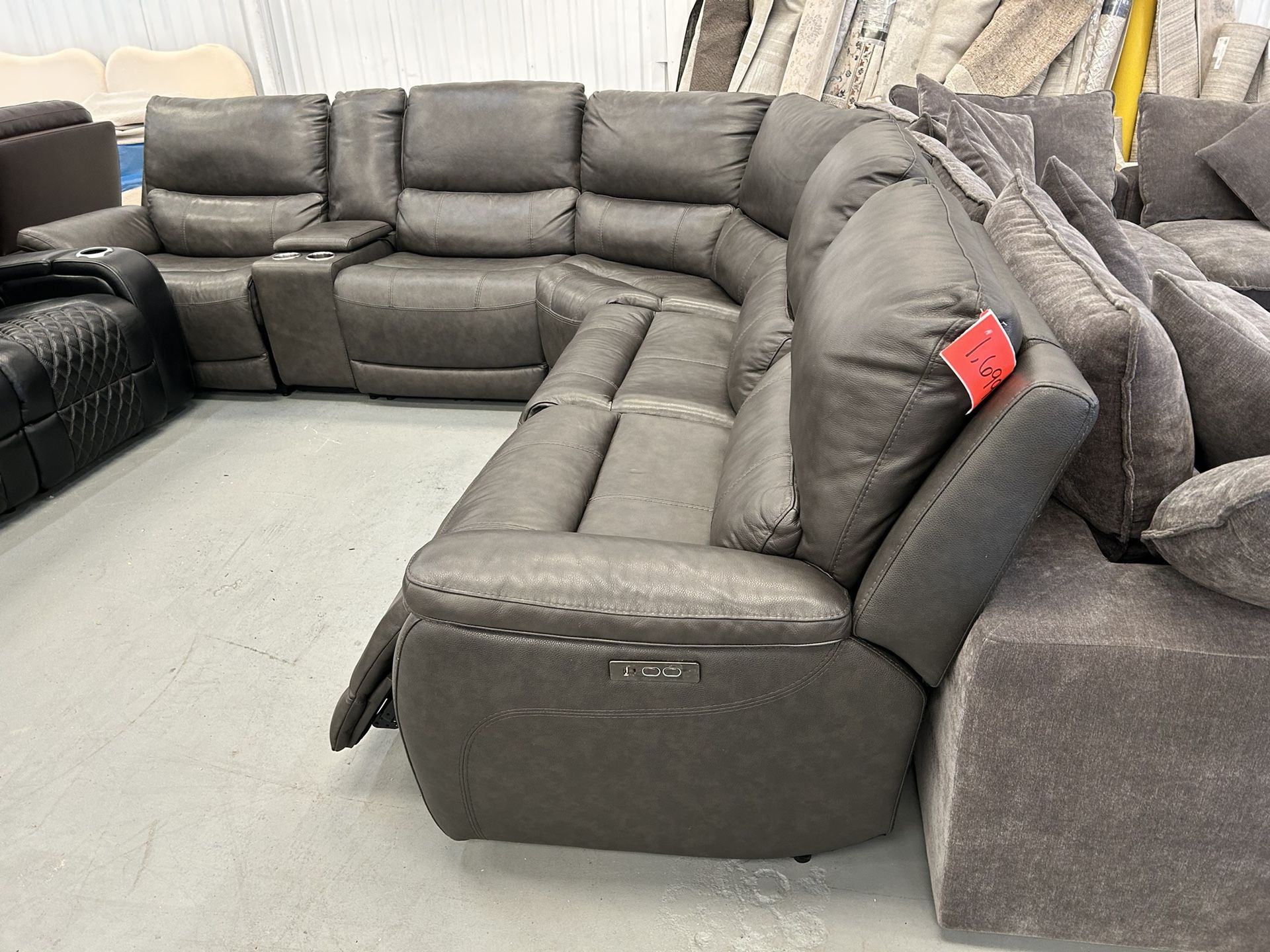 Leather Power  Sectional Recliner 