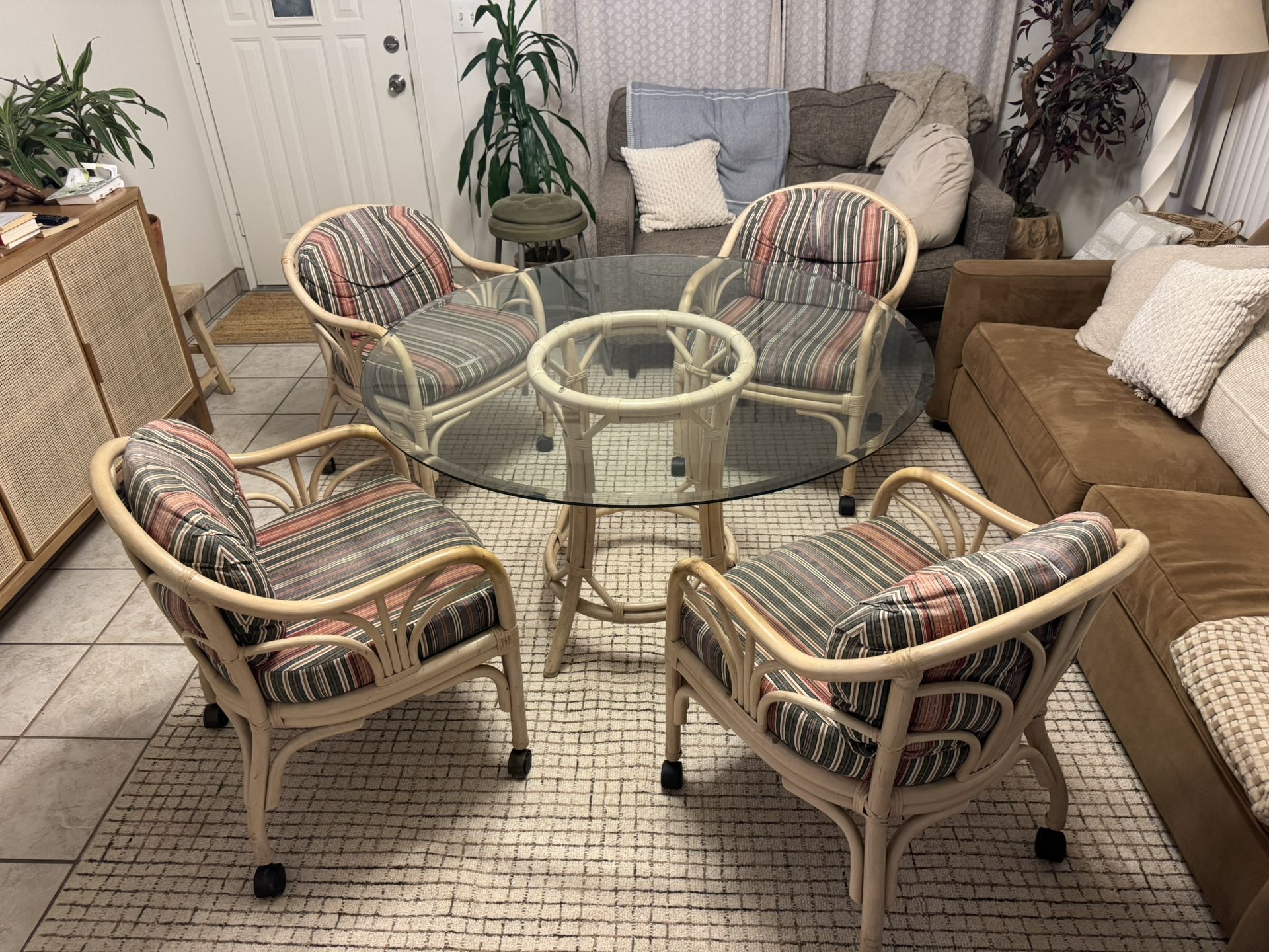 Vintage Rattan Bentwood Chairs And Table