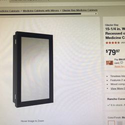 Glacier Bay  15-1/4in.Wx26in. H Rectangular Framed Recessed or Surface-Mount Bathroom Medicine Cabinet with Mirror, Black 