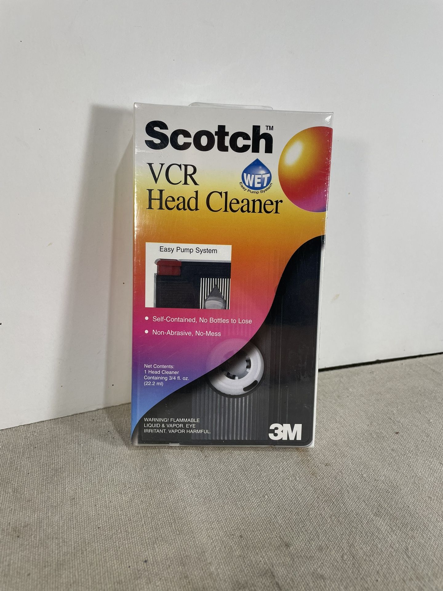 NOS VCR Head Cleaner Scotch 3M Professional VHS Tape Liquid NEW SEALED Wet Pump