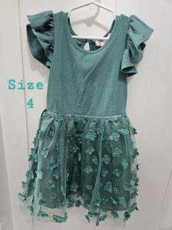 Girls Green Floral Tulle Dress