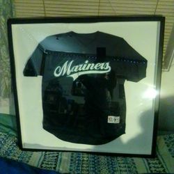 38x39 in shadowbox frame with Mariners jersey