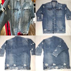 Long Blue Distressed Denim Jean Jacket