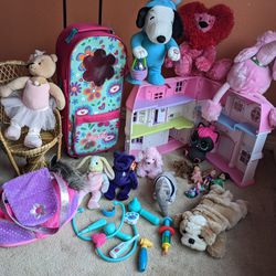 Toys. Lot Of Toys. Beanie Babies. Doll Chair. Rolling Case. Doctor Set. Snoopy 
