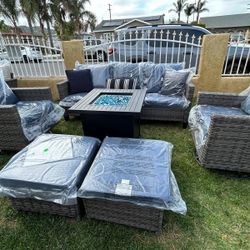 Brand New Patio Outdoor Furniture Set Swivel Chairs With Fire Pit