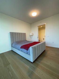 Diamond Sofa Venus Light Grey Velvet Channel Queen Bed with a mattress