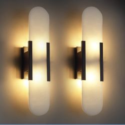 New Large 19.7in Set of 2 Alabaster Wall Sconces Natural Marble Light Bulbs Included