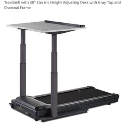  Desk | Walking Treadmill with 38" Electric  Desk with Gray Top and Charcoal Frame