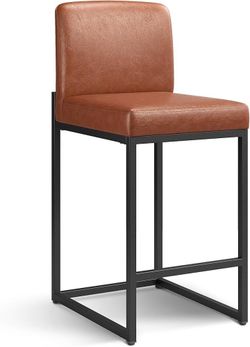 MAISON ARTS Bar Stools Set of 2, 24 Inch Counter Height Barstools with Back, Modern Upholstered Faux Leather Bar Chairs for Kitchen Island & Home Bar,