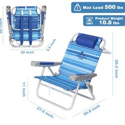 SUNNYFEEL Low Beach Chair, 5-Position Lay Flat Reclining Backpack Chair with Cooler Bag & Cup Holder, Portable Folding Beach Chair for Adults, Heavy D