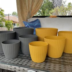 BRAND NEW  Gray & Yellow Round Pots, Planters 