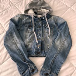 Noble U Women’s Denim Jacket Drawstring Hooded Trucker Size Small