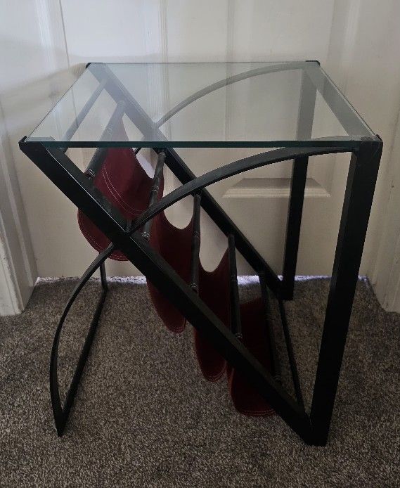 Iron Glass Top Magazine Side Coffee Table Storage Rack