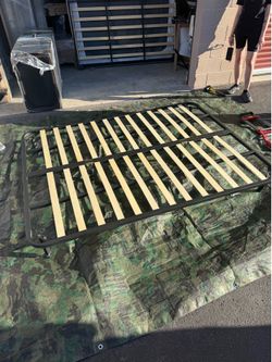 Queen Sized Metal Bed Frame with Wooden Slats