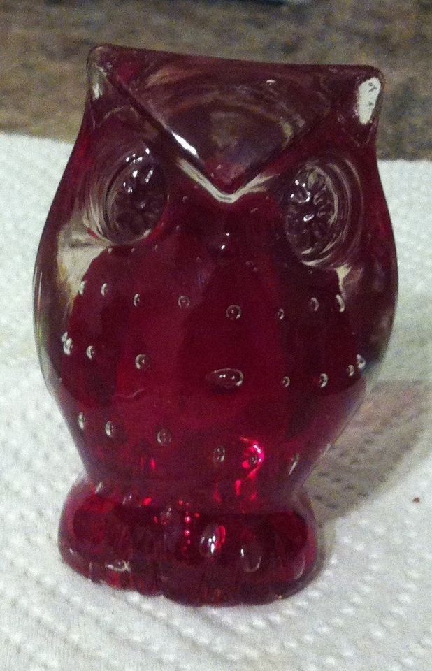 Vintage Red Owl Glass Paperweight "Bubble" Texture- Neat.