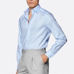 Light Blue Royal Oxford Slim Fit Shirt- Pure Cotton Traveller