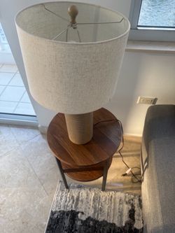 Modern Round Side Table + Table Lamp – Living Room Set