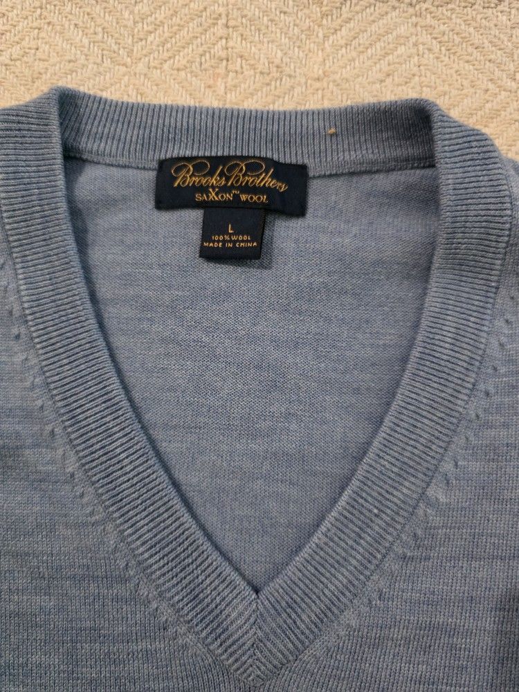 Brooks Brothers Saxxon Wool Sweater V-Neck Blue Men's Large