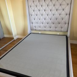 Queen Gray Upholstered Bed Frame with Platform Base