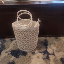 Beautiful White And Caramel Color Woven BUCKET PURSE