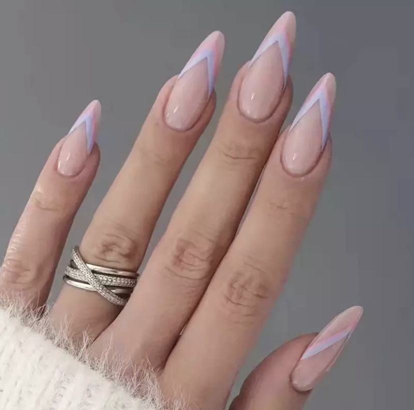 Press On Nails, Medium Nails , Pink Purple Tip